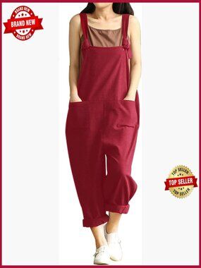 Plus Size Wide Leg Linen Overalls Jumpsuit Romper Loose Baggy